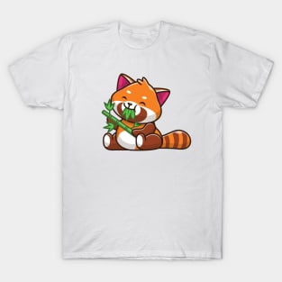 Cute Red Panda Eating Bamboo Cartoon T-Shirt